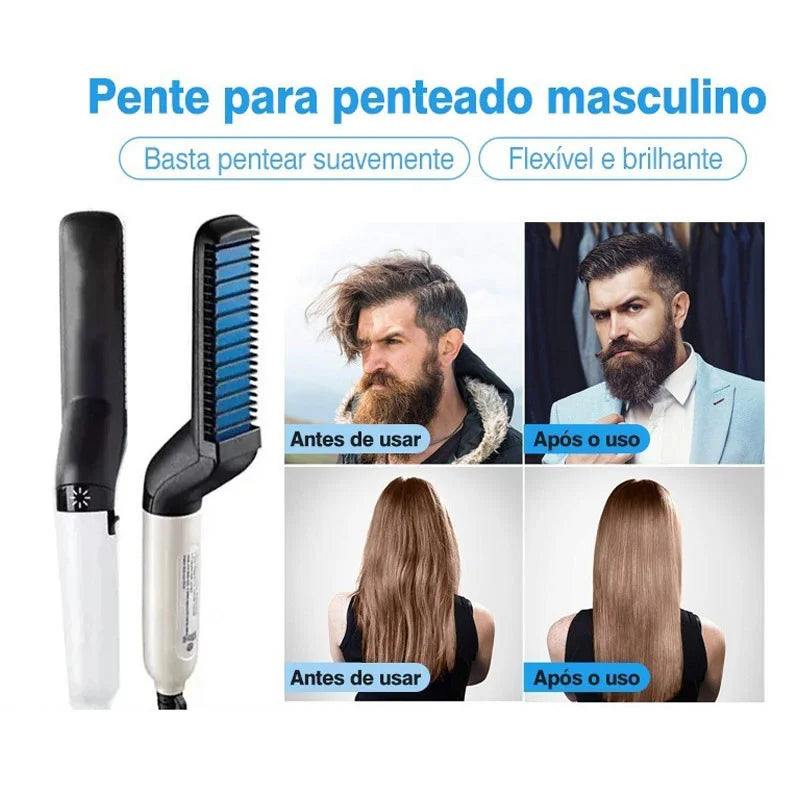 Pente de cabelo multifuncional masculino, alisador de barba rápida, aquecido Flat Iron escova.