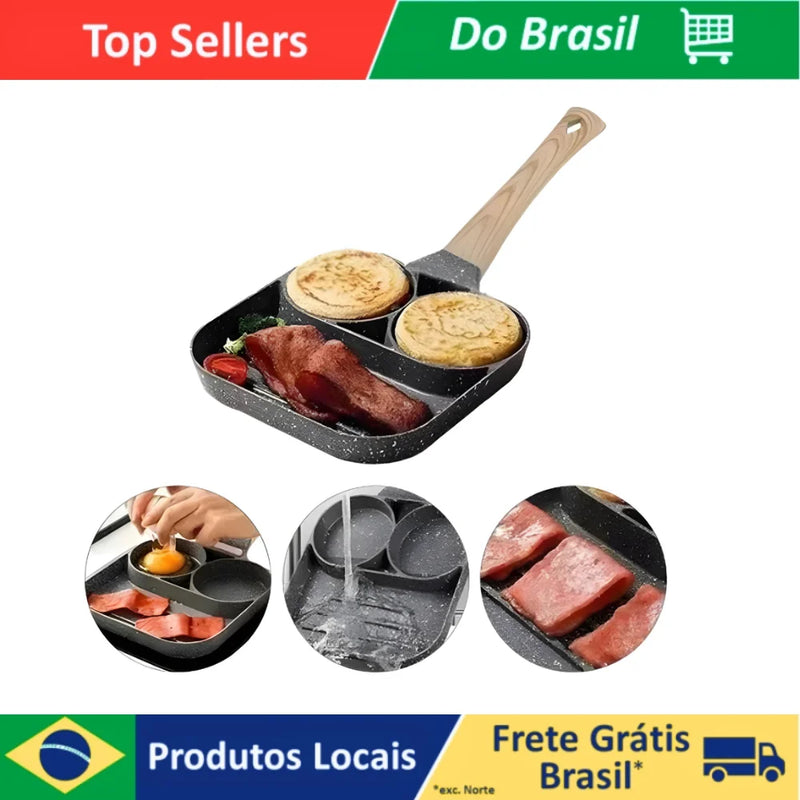 Frigideira Antiaderente Com 3 Divisórias Fritar Ovo Bacon Carne Frango Lanche Multiuso